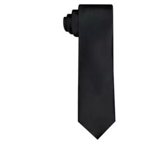 Madison solid black polyester Sateen w/tiebar men’s tie new
